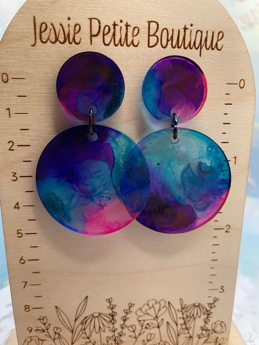 Pink, Purple and Blue Translucent Round Earrings -Nickel Free