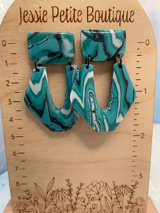 Boucles d'oreilles arches vert sarcelle marbré