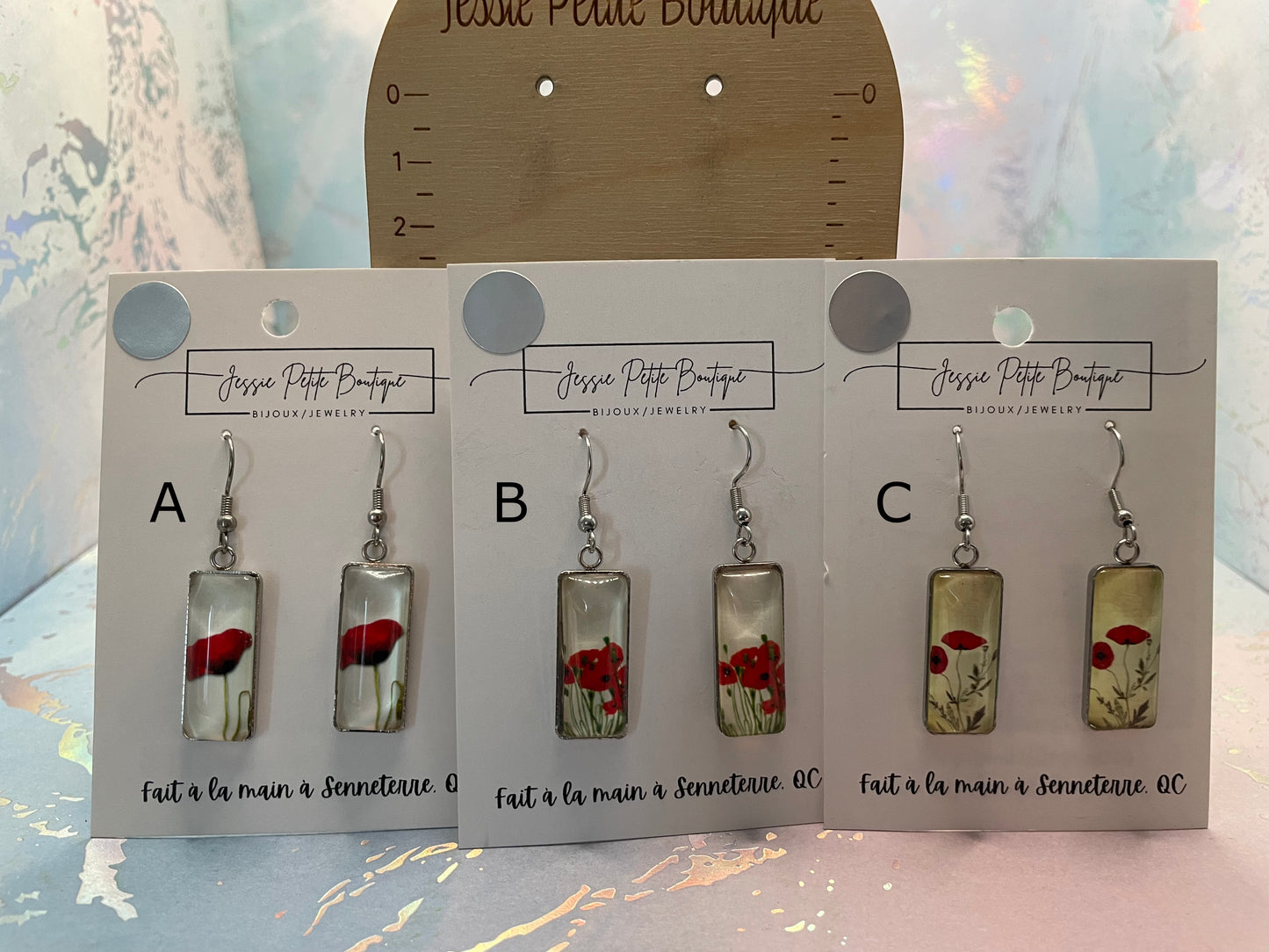 Rectangle Poppy Flower Earrings