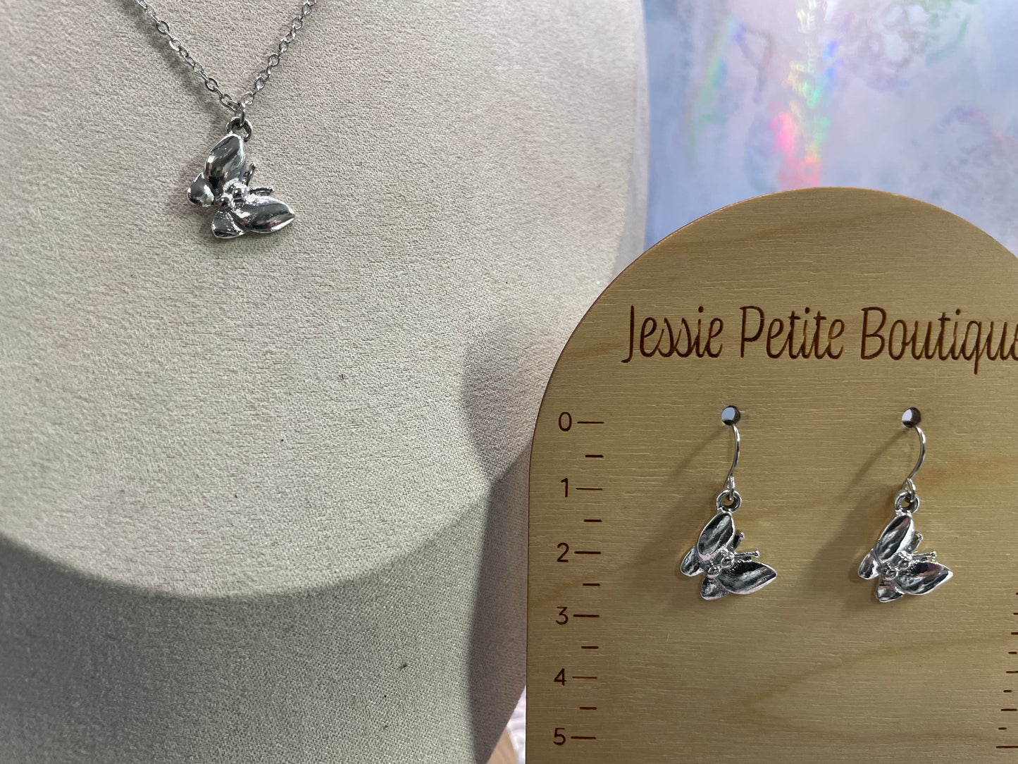 Ensemble de bijoux papillon argenté