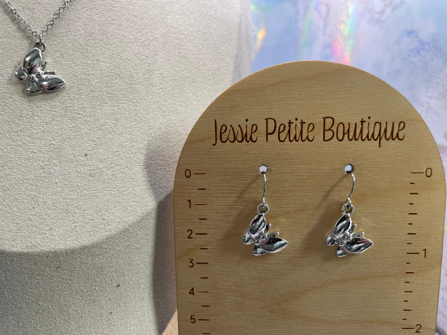 Ensemble de bijoux papillon argenté