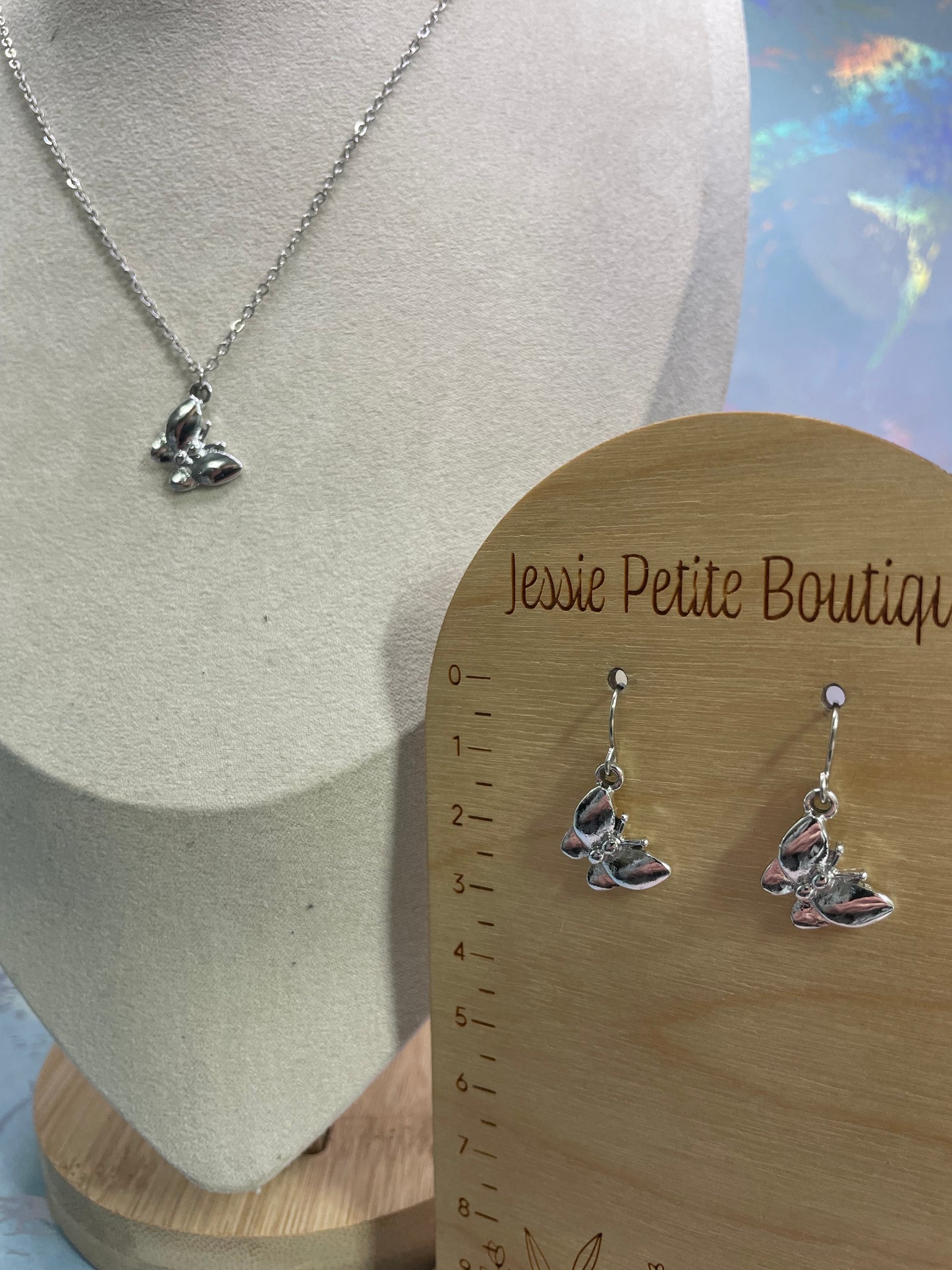 Ensemble de bijoux papillon argenté