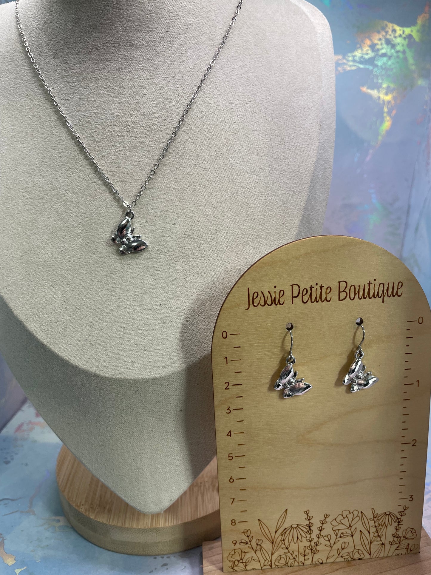 Ensemble de bijoux papillon argenté
