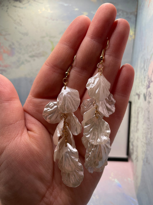 White Acetate Acrylic Petal Dangle Earrings