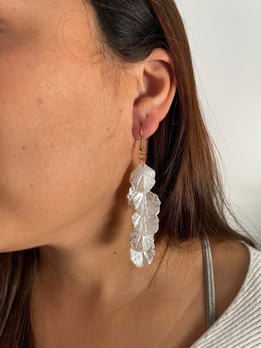 White Acetate Acrylic Petal Dangle Earrings