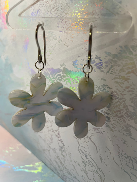 Blue Acrylic Acetate Flower Earrings- Stainless Steel