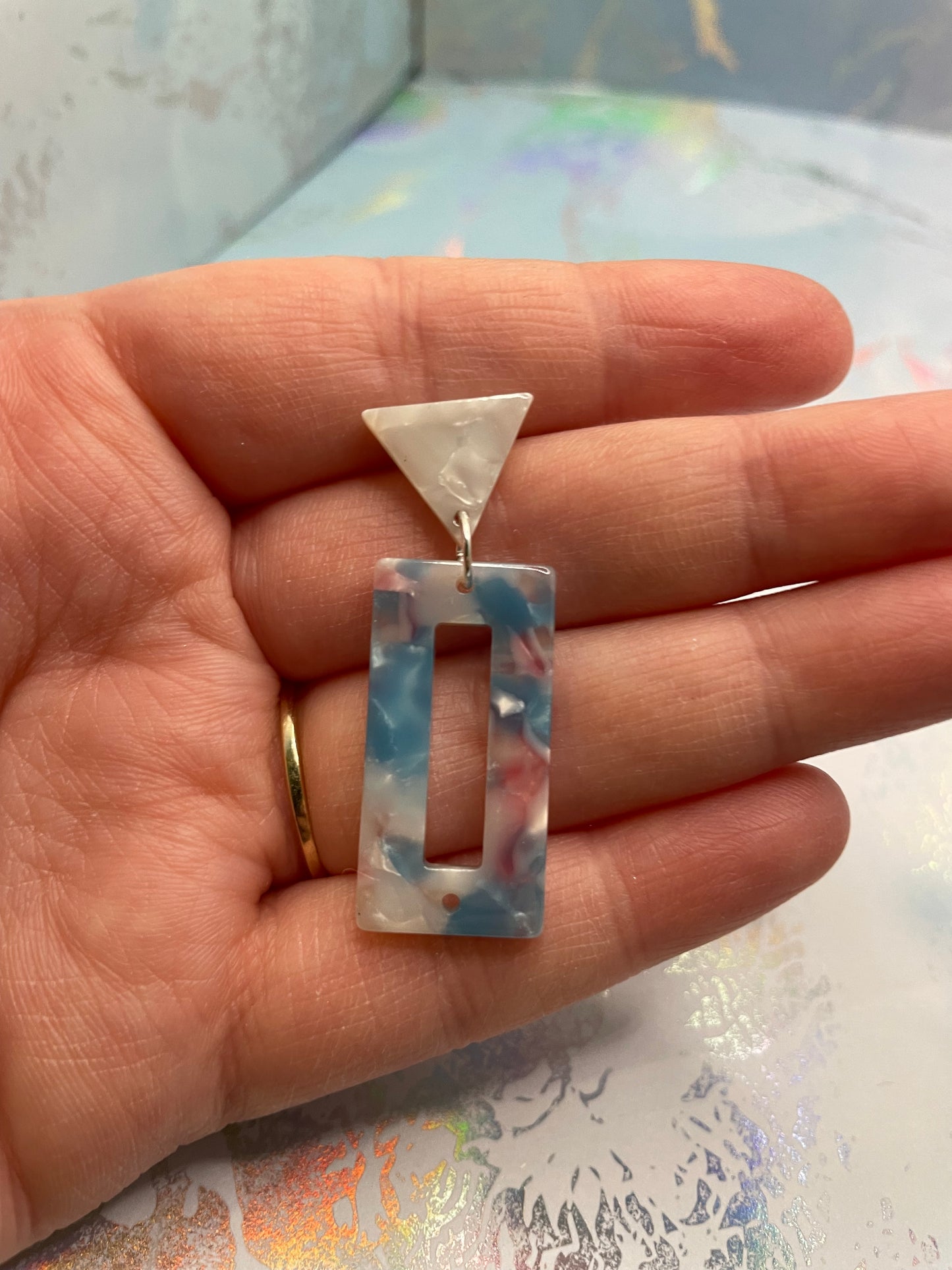 Mix Blue Acrylic Acetate Rectangle Earrings - Nickel Free