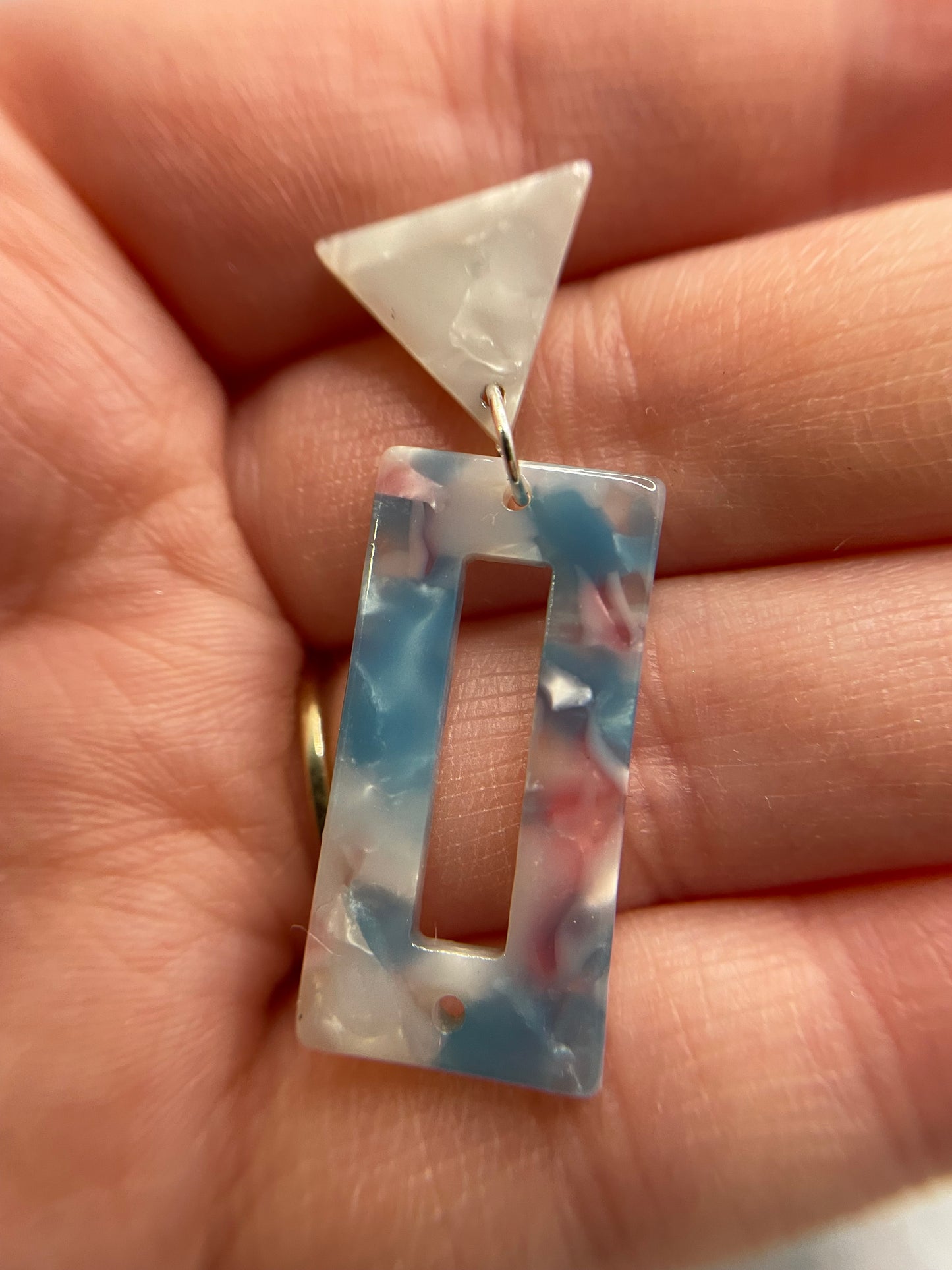 Mix Blue Acrylic Acetate Rectangle Earrings - Nickel Free