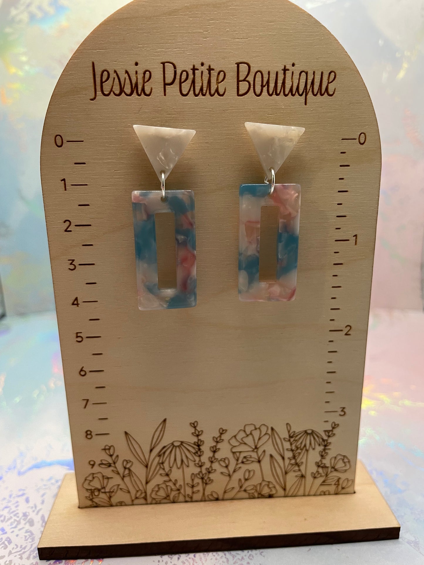 Mix Blue Acrylic Acetate Rectangle Earrings - Nickel Free