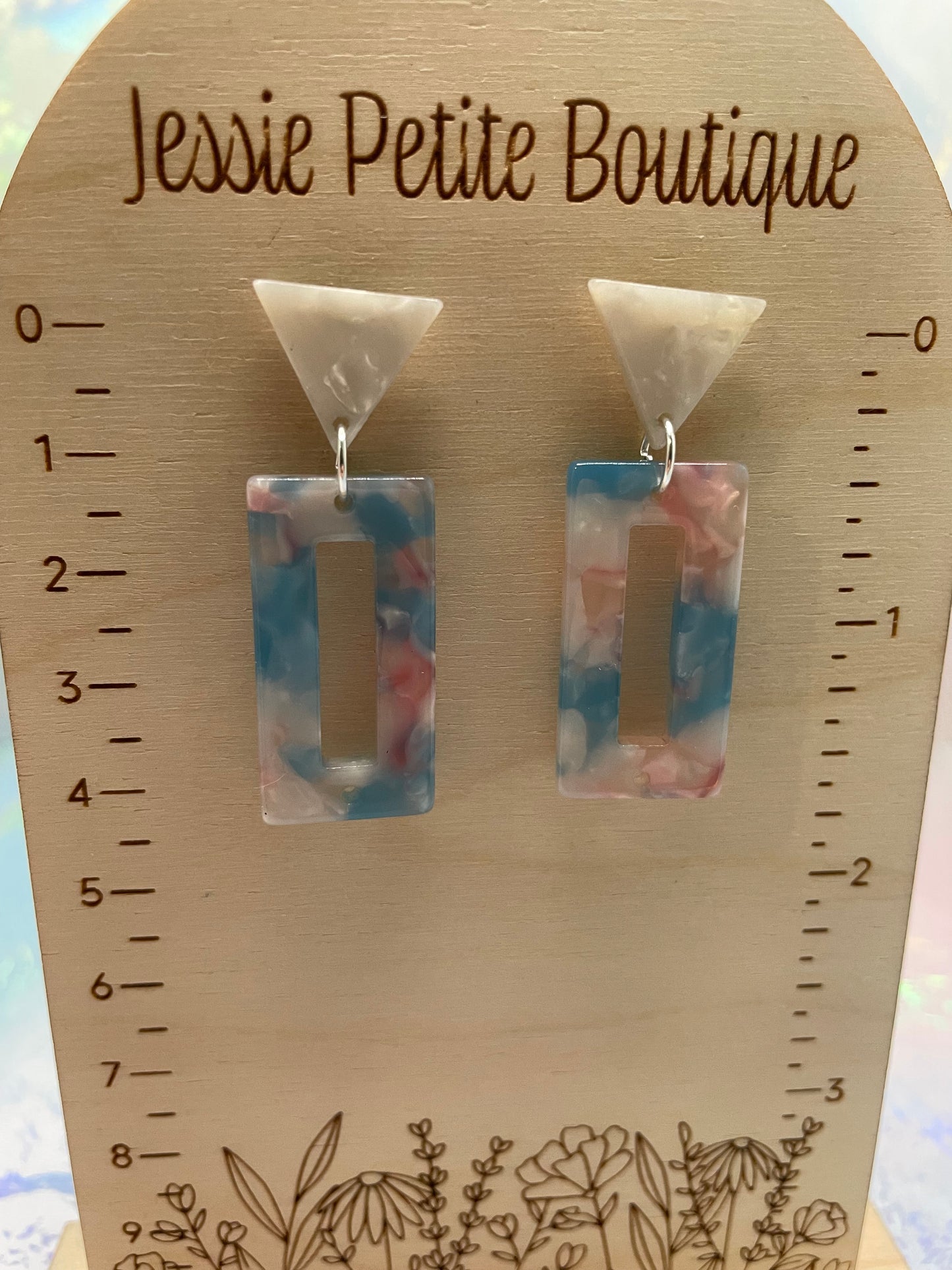 Mix Blue Acrylic Acetate Rectangle Earrings - Nickel Free