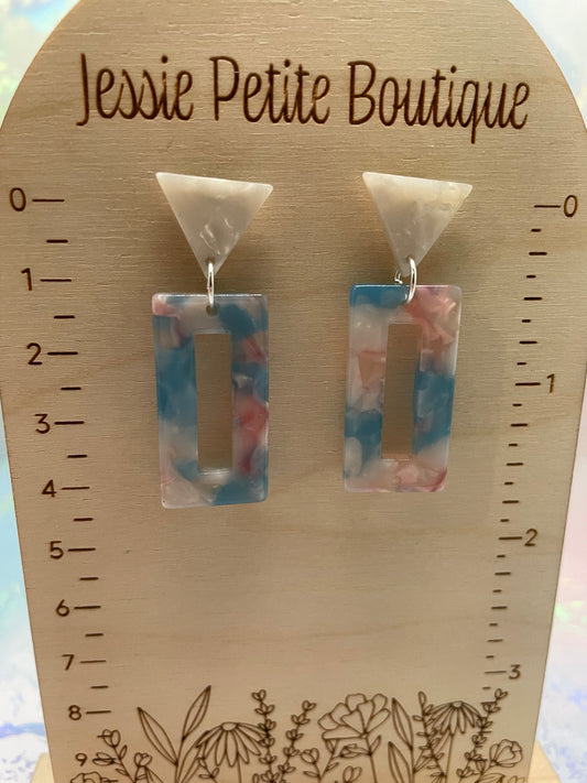 Mix Blue Acrylic Acetate Rectangle Earrings - Nickel Free