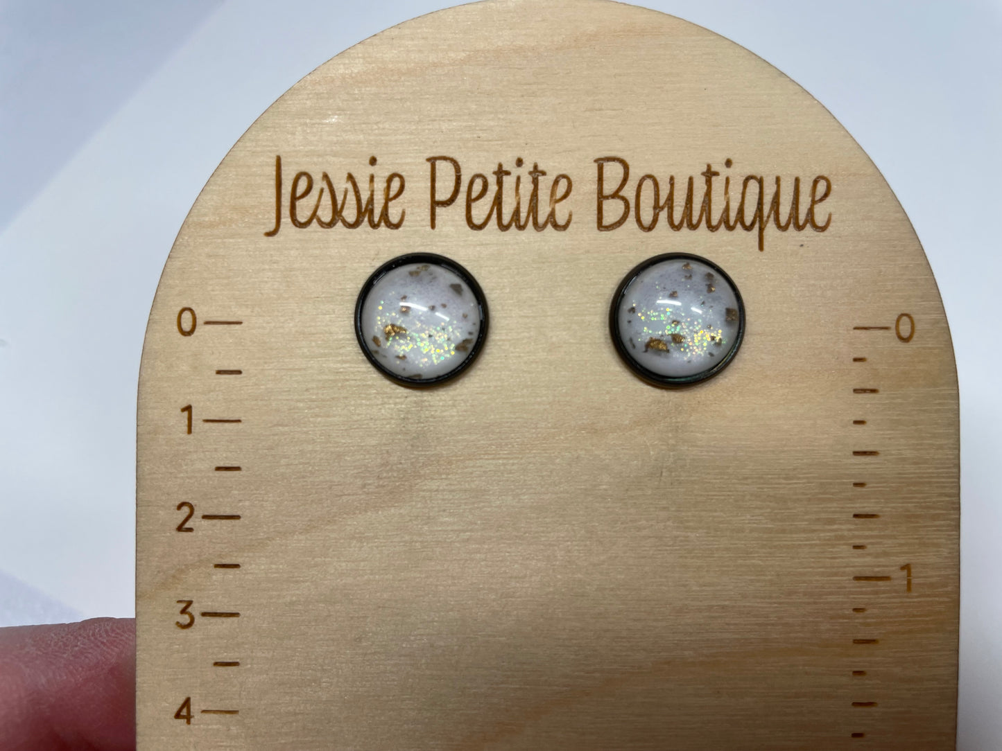 White & Gold Flake Stud Earrings -Stainless Steel