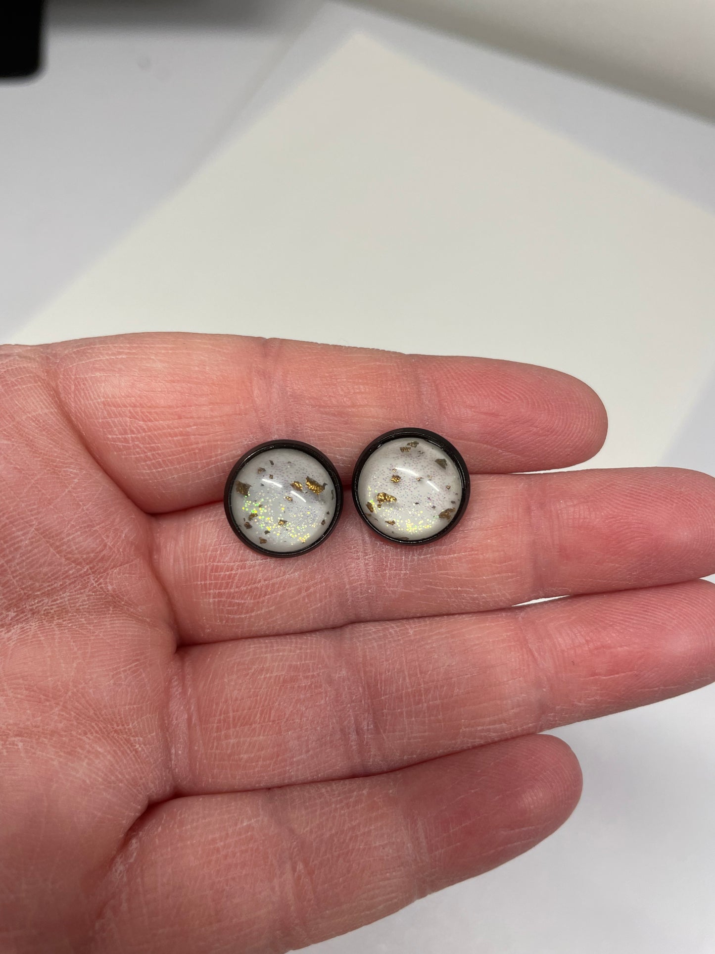 White & Gold Flake Stud Earrings -Stainless Steel