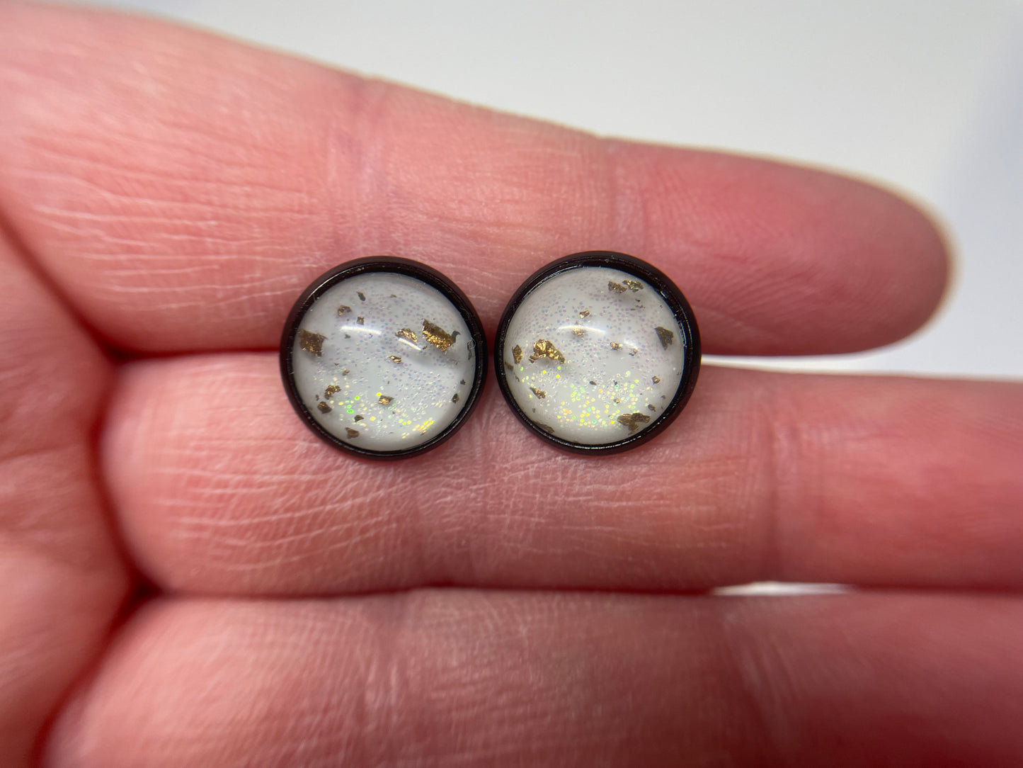 White & Gold Flake Stud Earrings -Stainless Steel