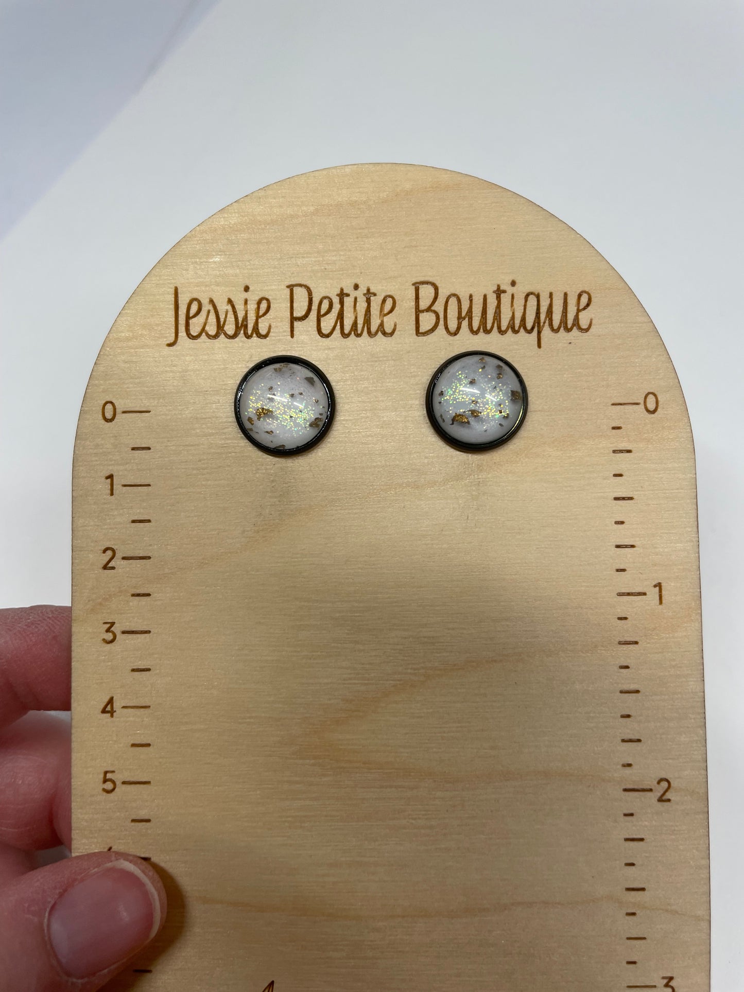 White & Gold Flake Stud Earrings -Stainless Steel