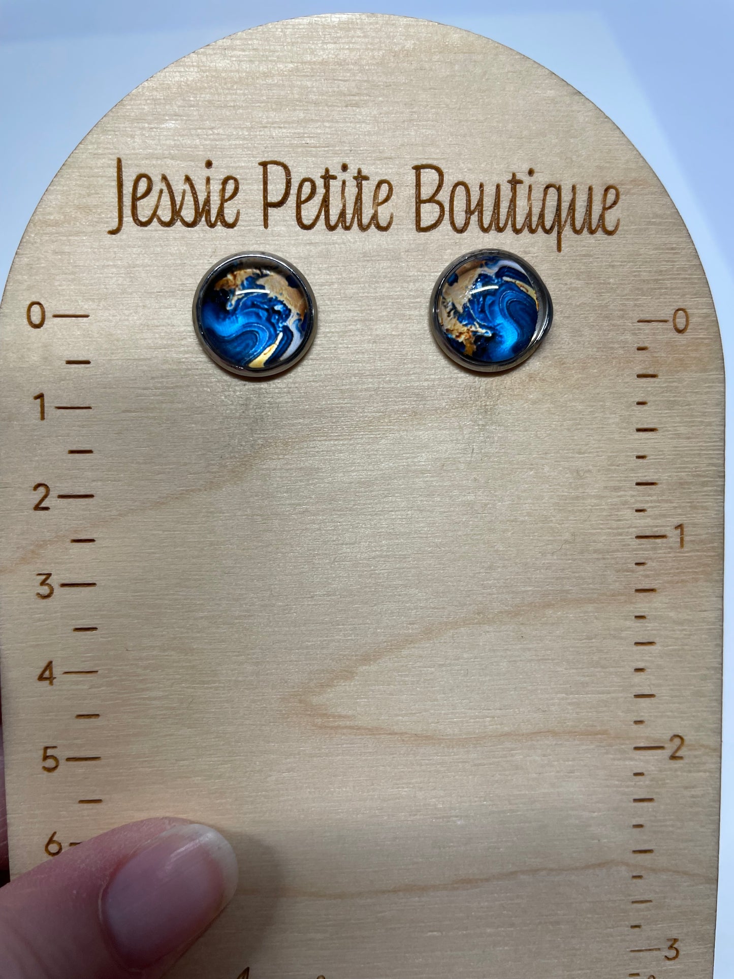 Blue Marble Stud Earrings – Stainless Steel & Nickel-Free