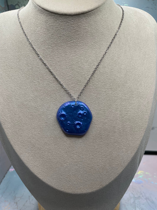 Planet Blue Necklace, 20'' silver chain STAINLESS STEEL+NICKEL FREE