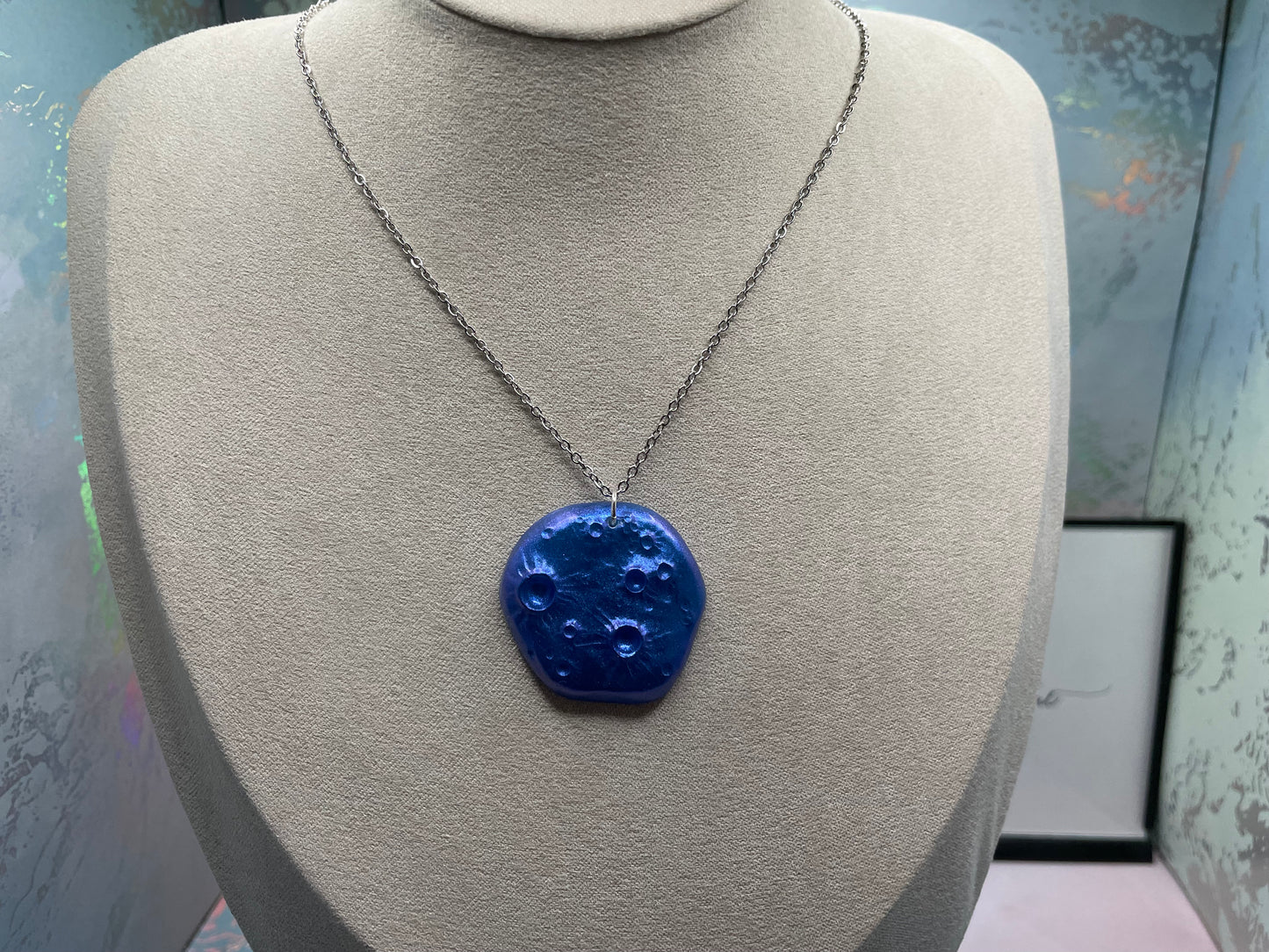 Planet Blue Necklace, 20'' silver chain STAINLESS STEEL+NICKEL FREE
