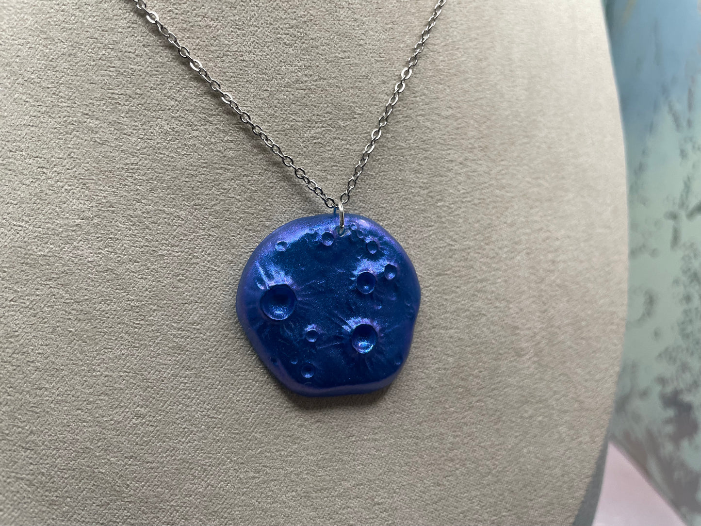 Planet Blue Necklace, 20'' silver chain STAINLESS STEEL+NICKEL FREE