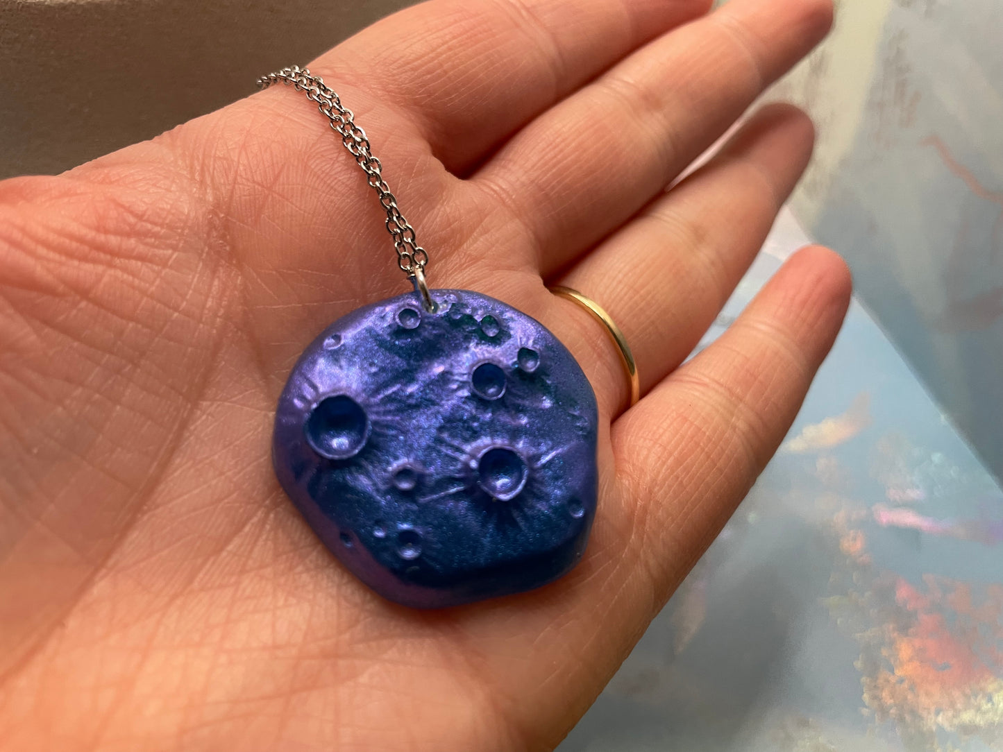 Planet Blue Necklace, 20'' silver chain STAINLESS STEEL+NICKEL FREE