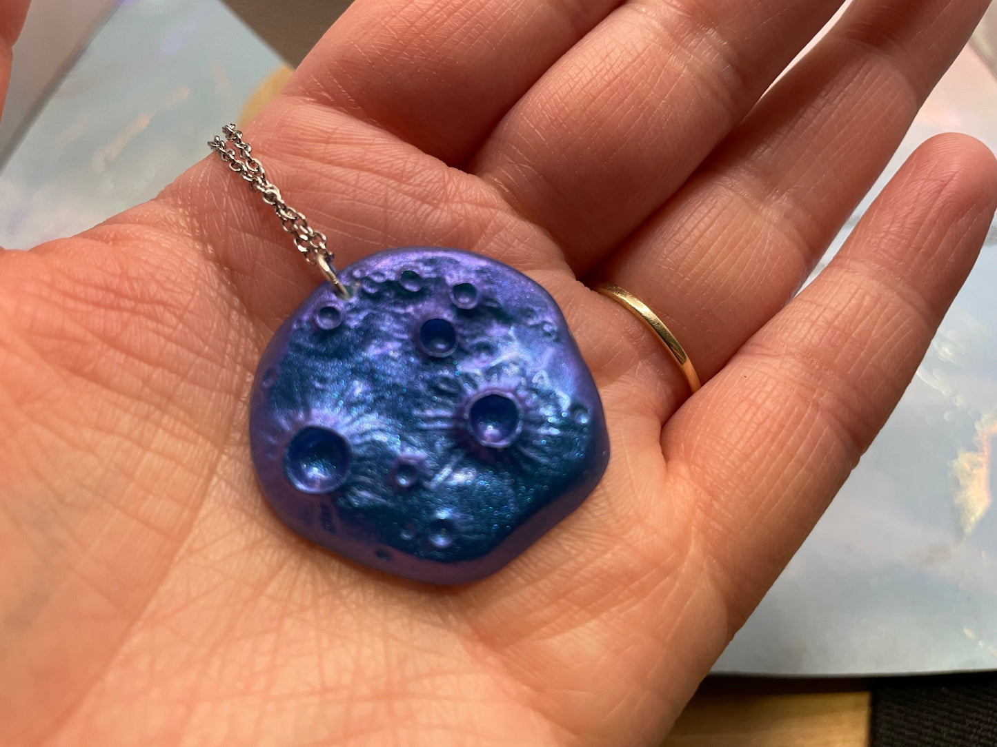 Planet Blue Necklace, 20'' silver chain STAINLESS STEEL+NICKEL FREE