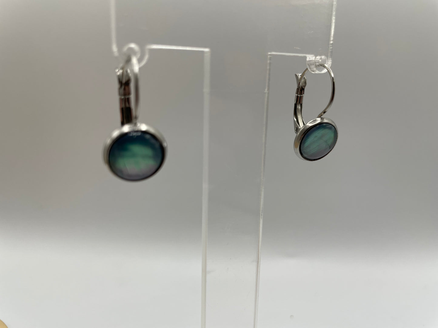 Shell Cabochon Leverback Earrings on a white background