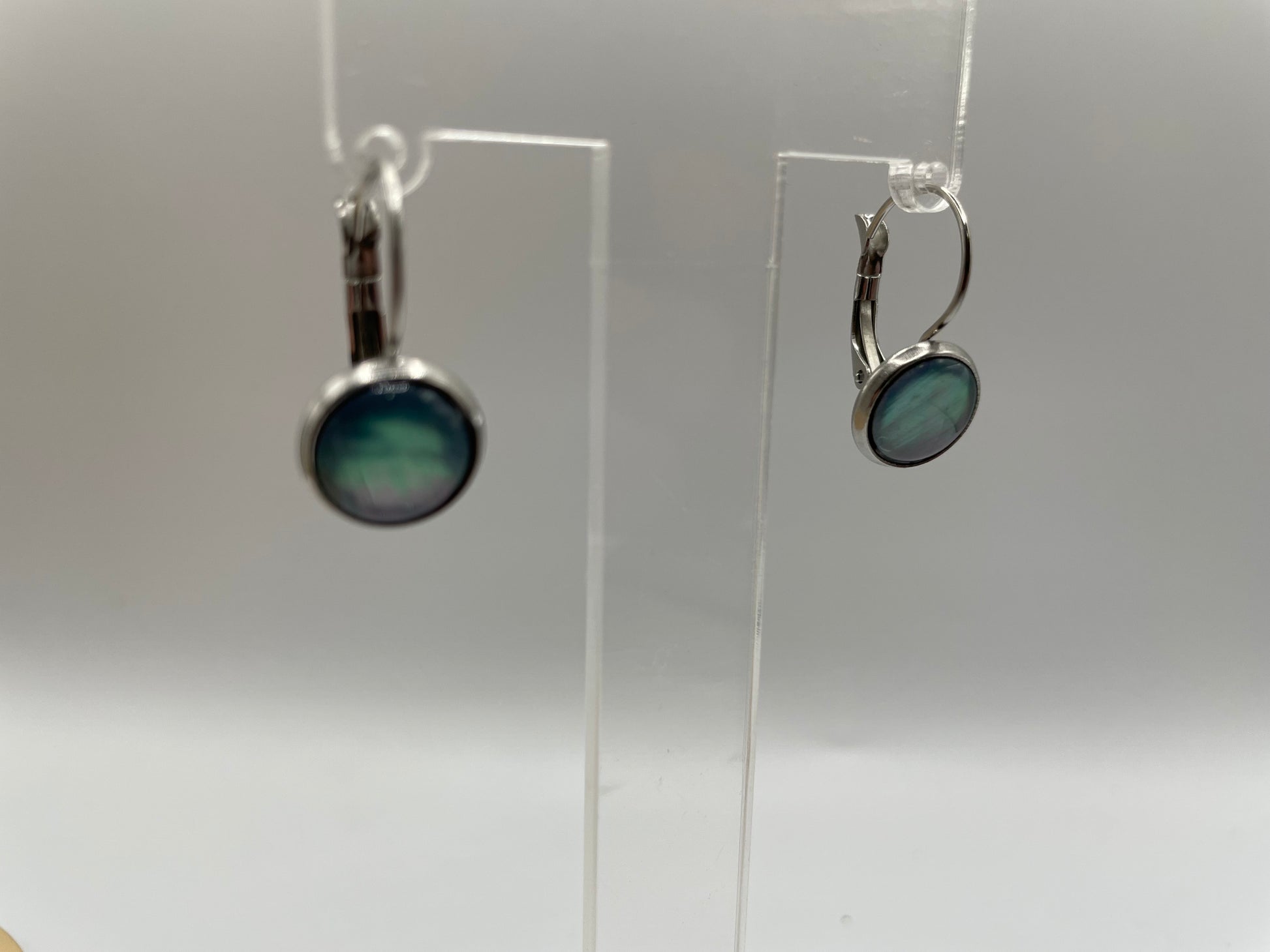 Shell Cabochon Leverback Earrings on a white background