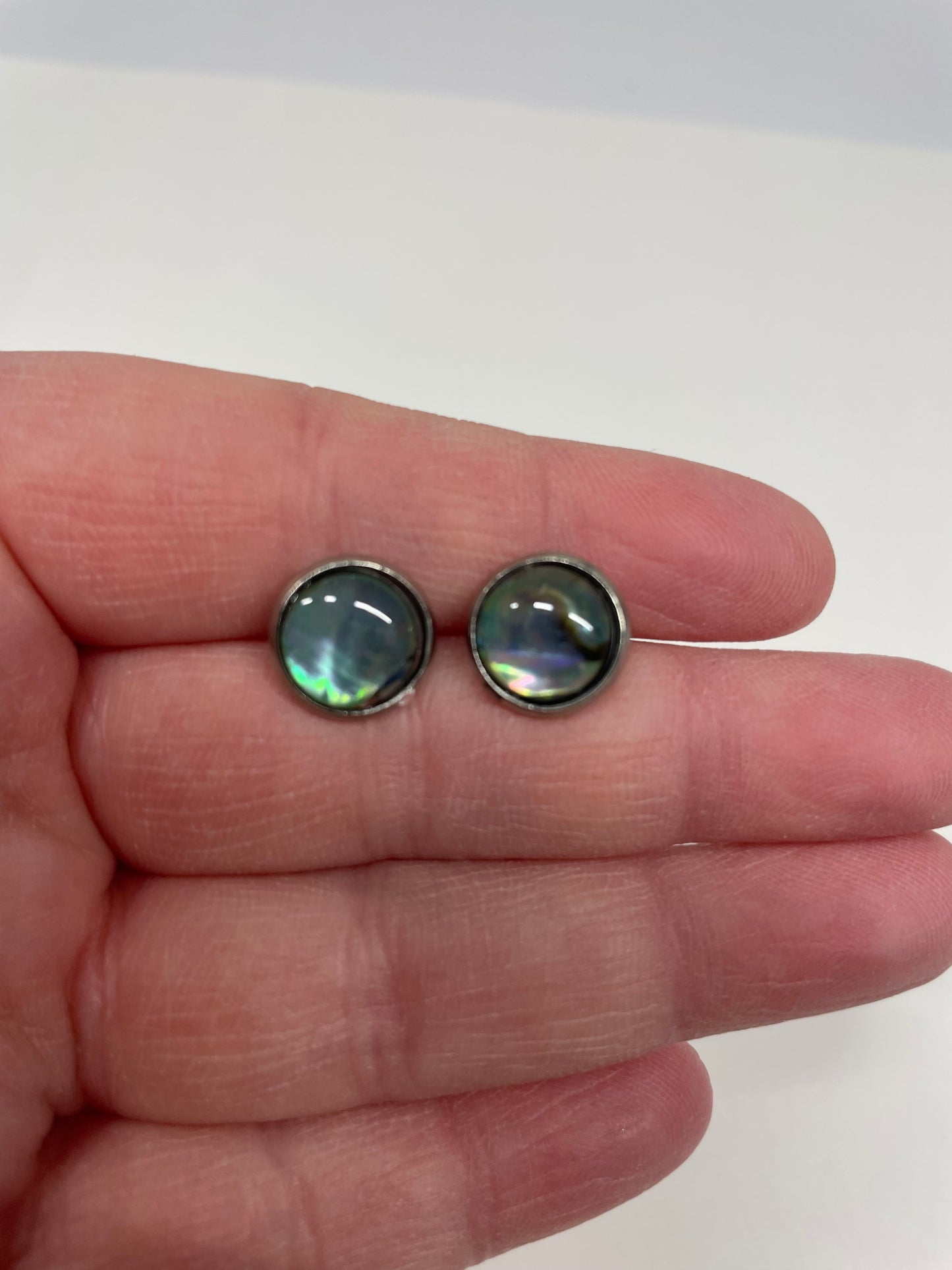 Shell Cabochon Stud Earrings – Stainless Steel