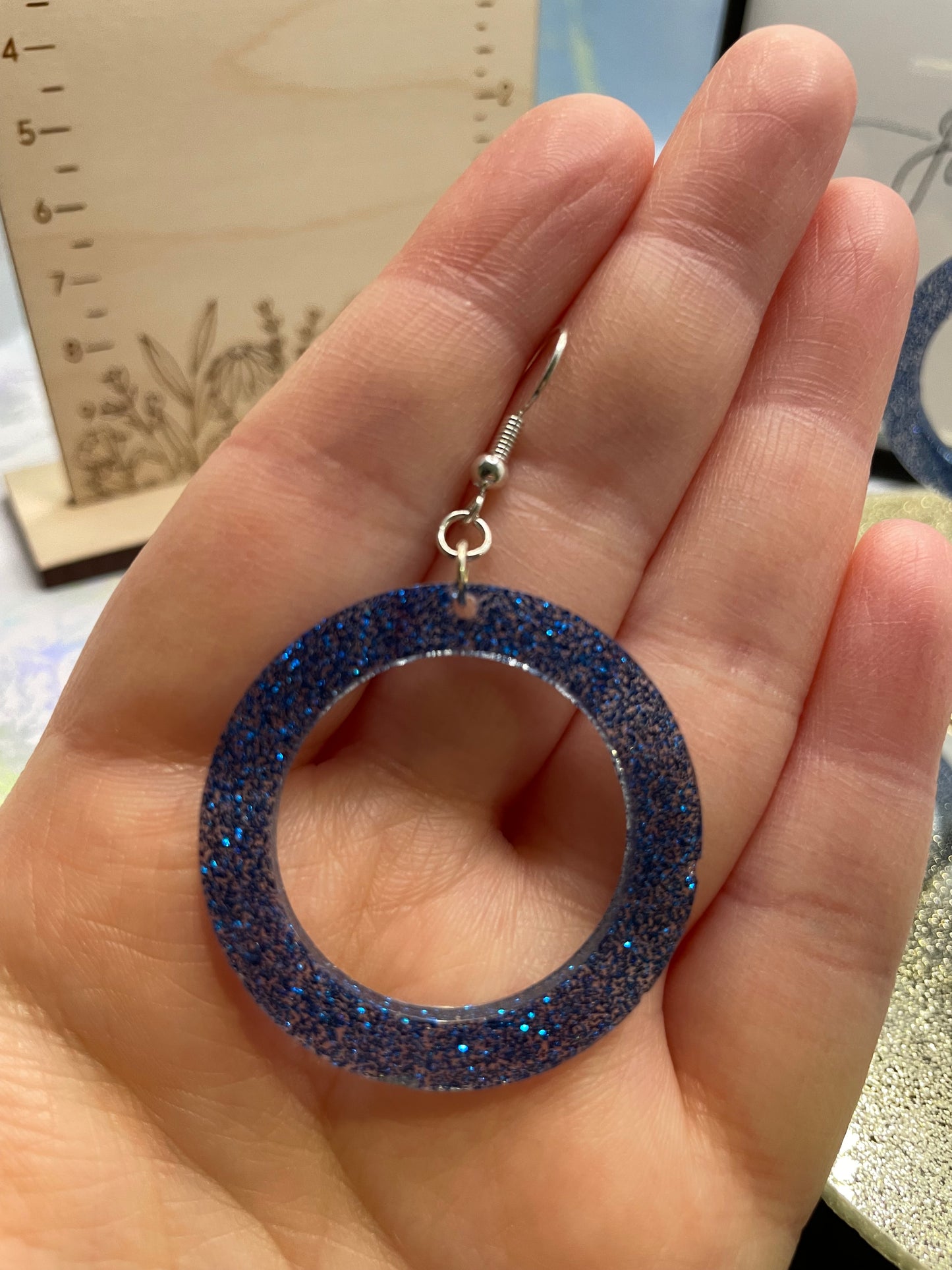 Sparkly Blue Round Earrings-Nickel Free