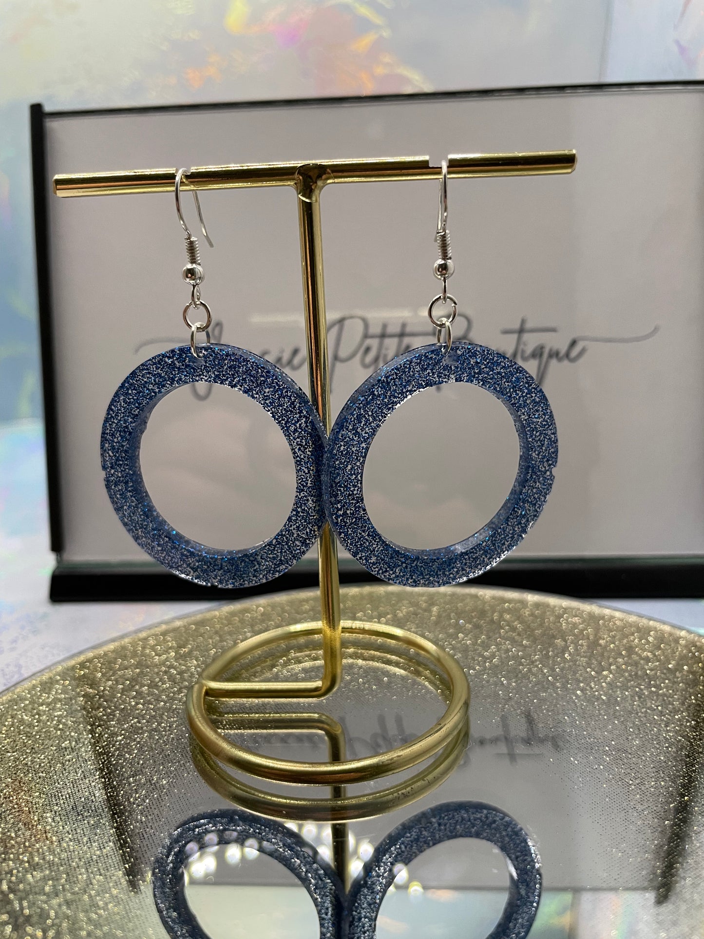 Sparkly Blue Round Earrings-Nickel Free