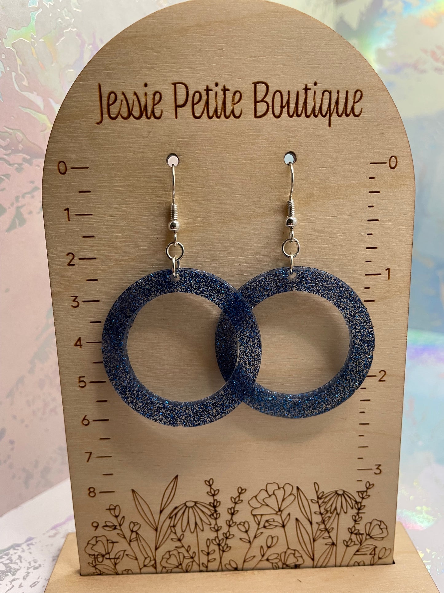 Sparkly Blue Round Earrings-Nickel Free