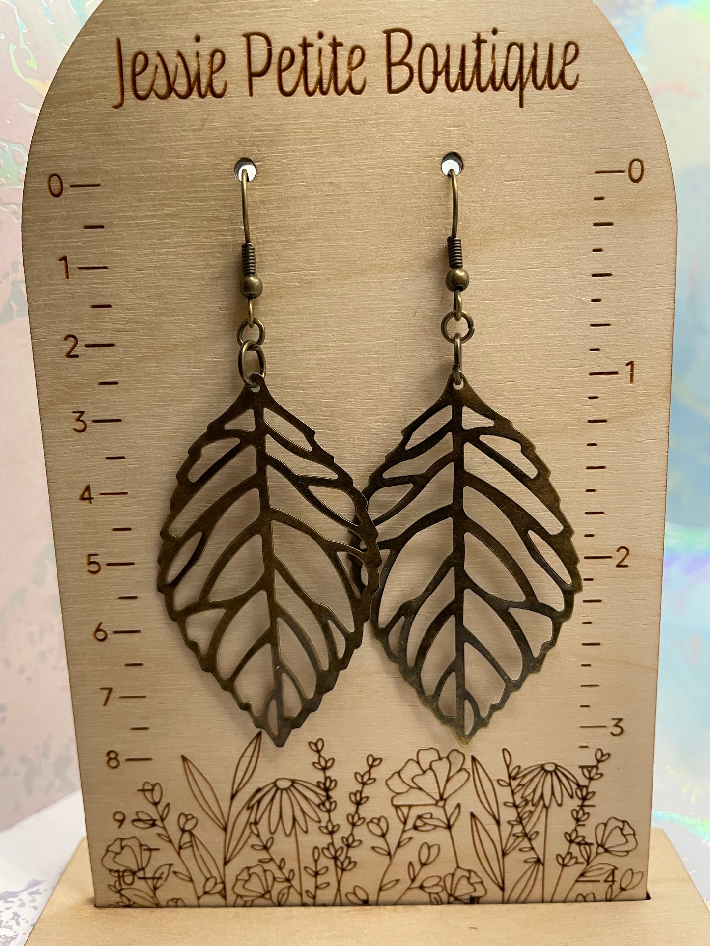 Boucles d'oreilles feuille bronze pendante