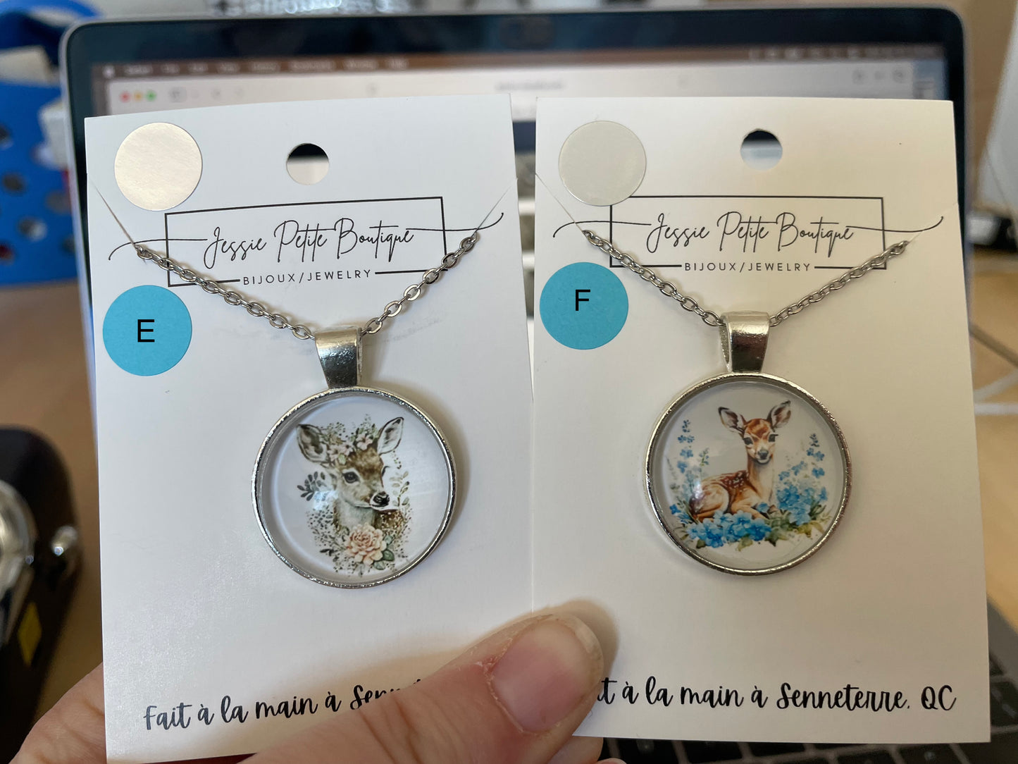 Deer Cabochon Necklace (Silver Finish)