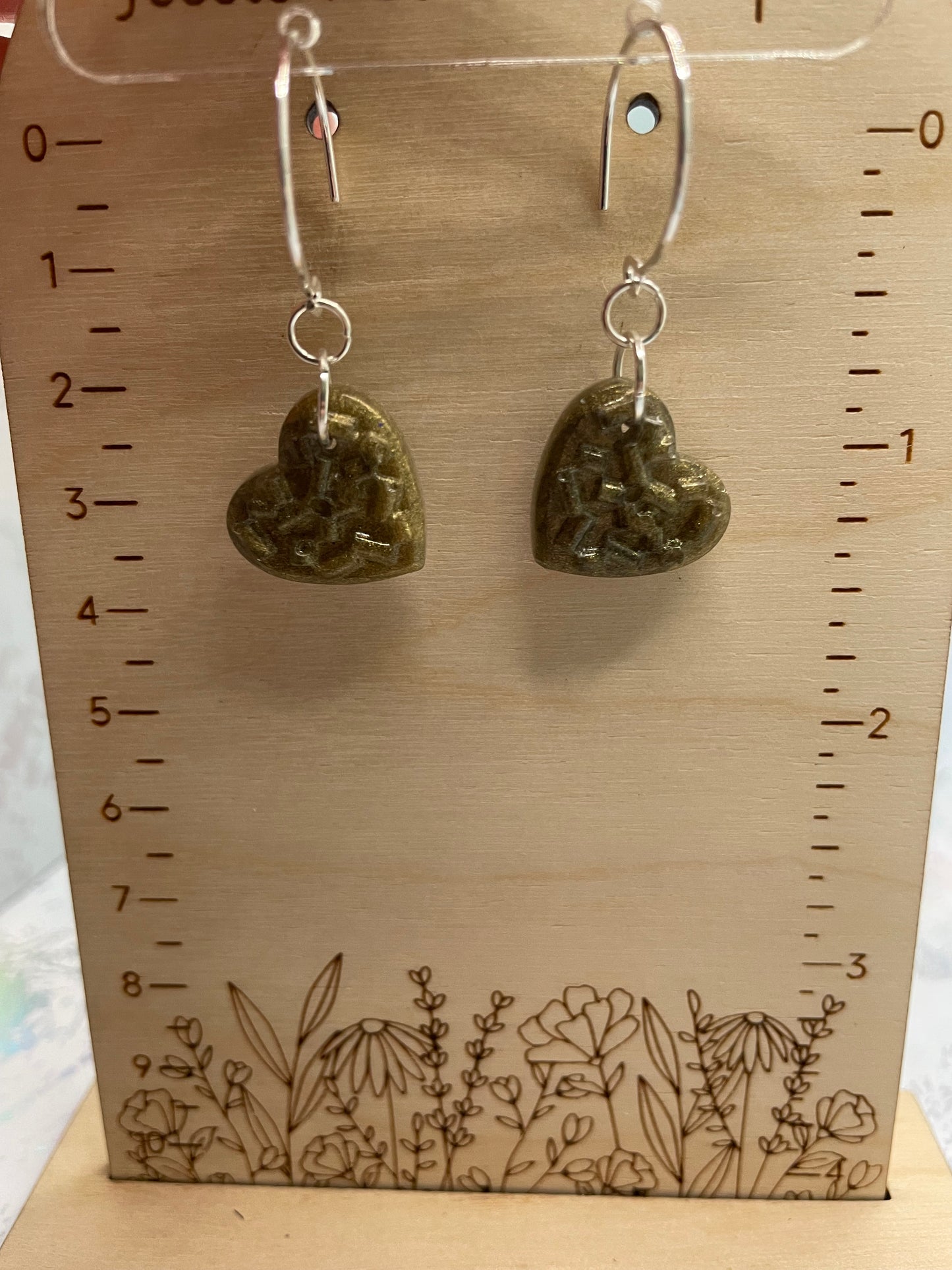 Small Bronze/Green Candy Heart Earrings