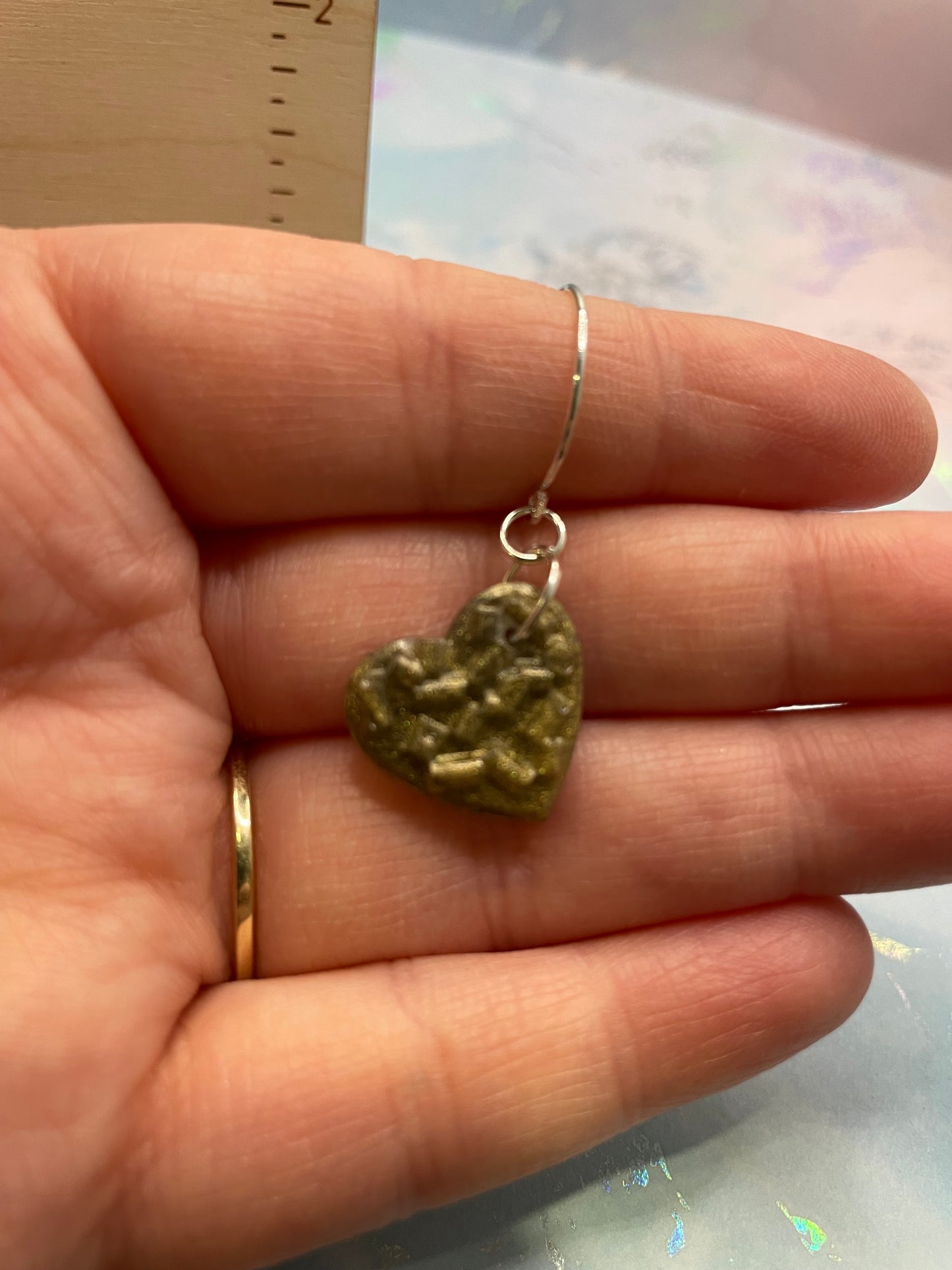 Small Bronze/Green Candy Heart Earrings