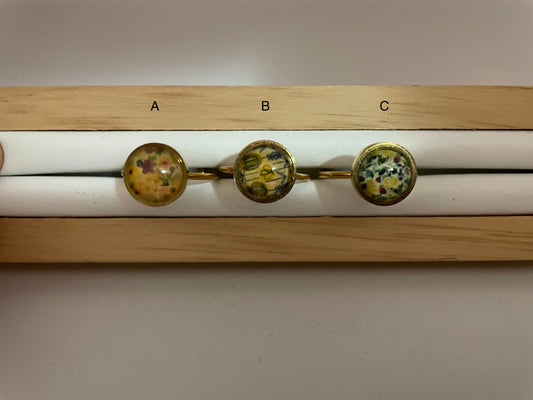 Bagues florales dorées ajustables – acier inoxydable et cabochon en verre