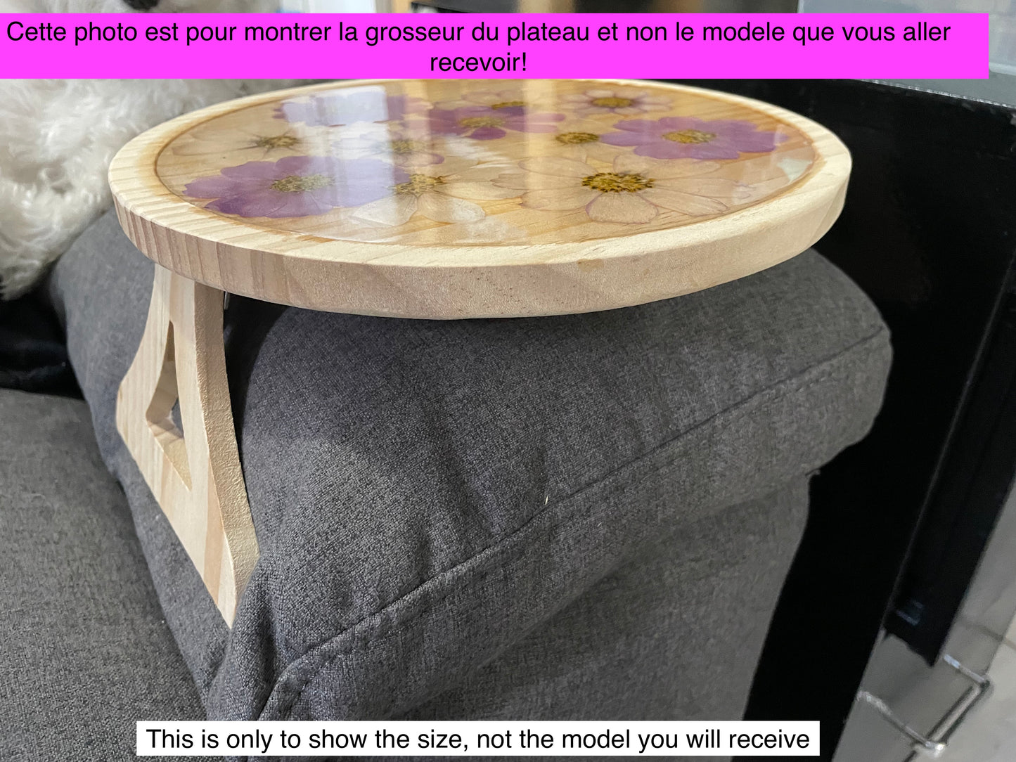 Plateau pour divan en bois avec de vraies fleurs séchées