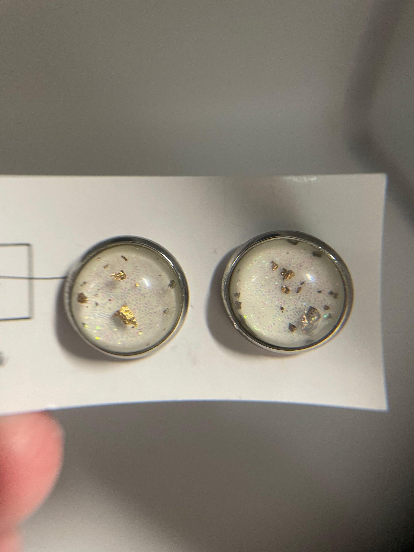 White & Gold Flake Stud Earrings -Stainless Steel