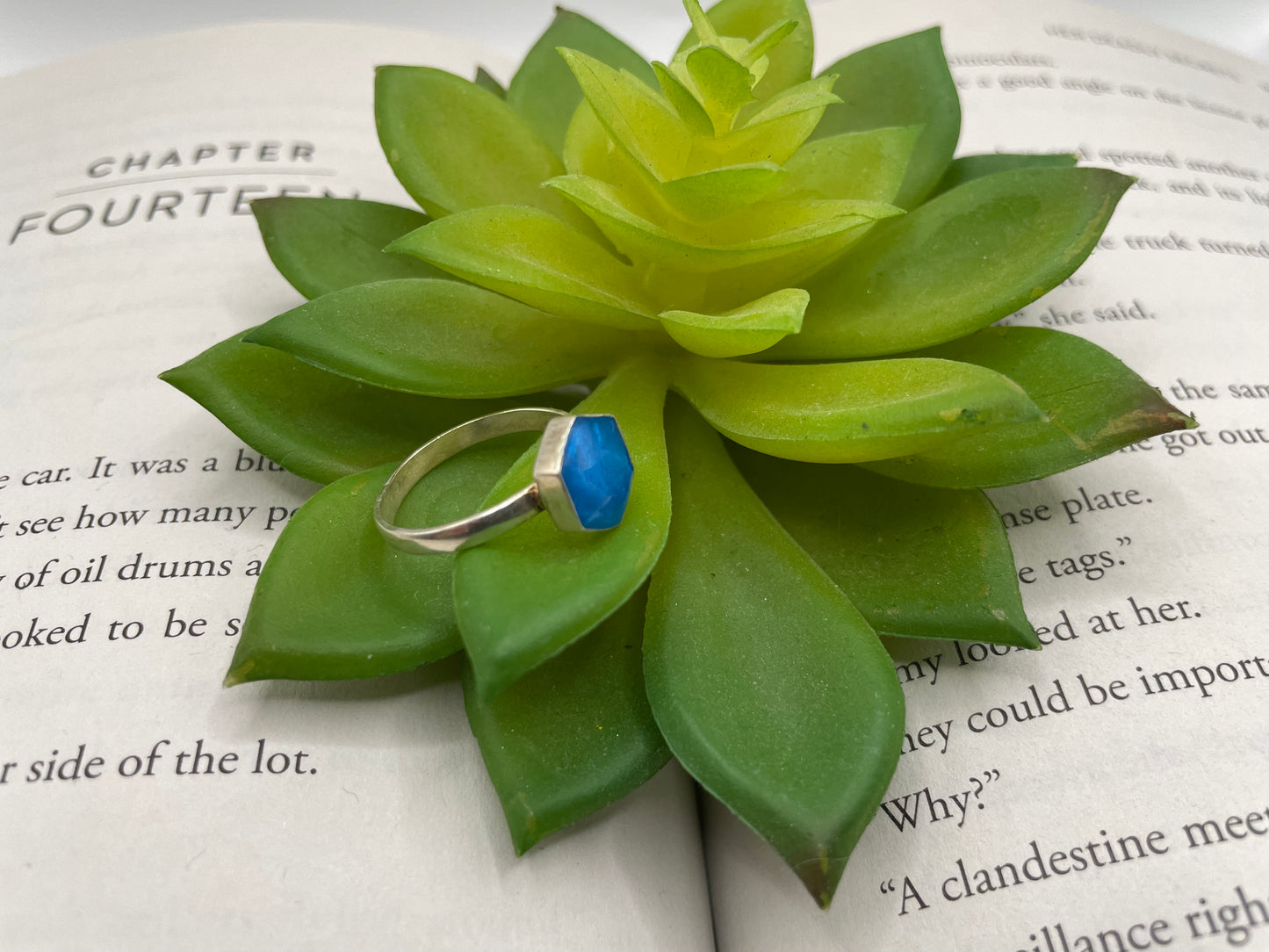 Silver Blue Hexagon Ring