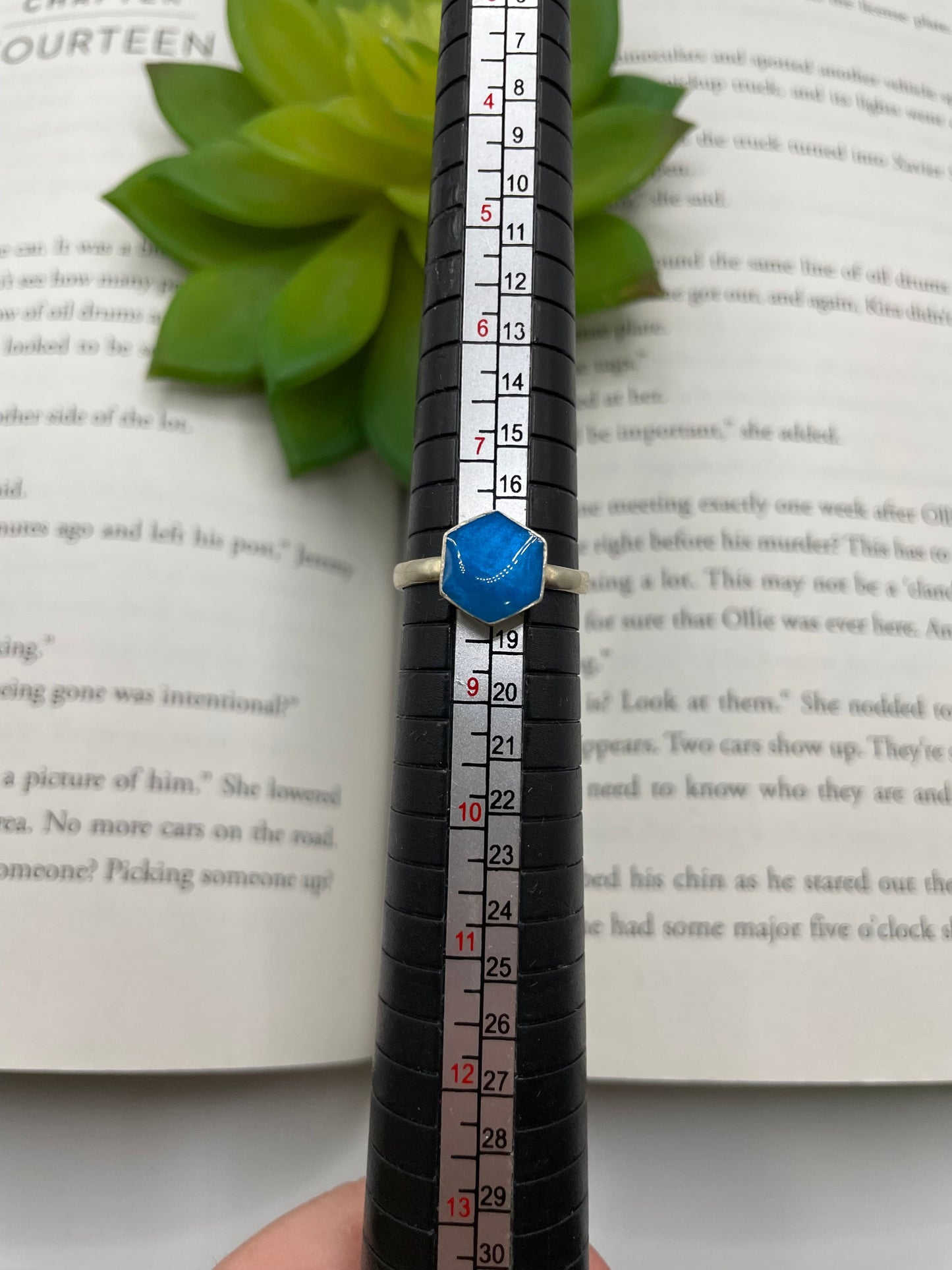 Silver Blue Hexagon Ring