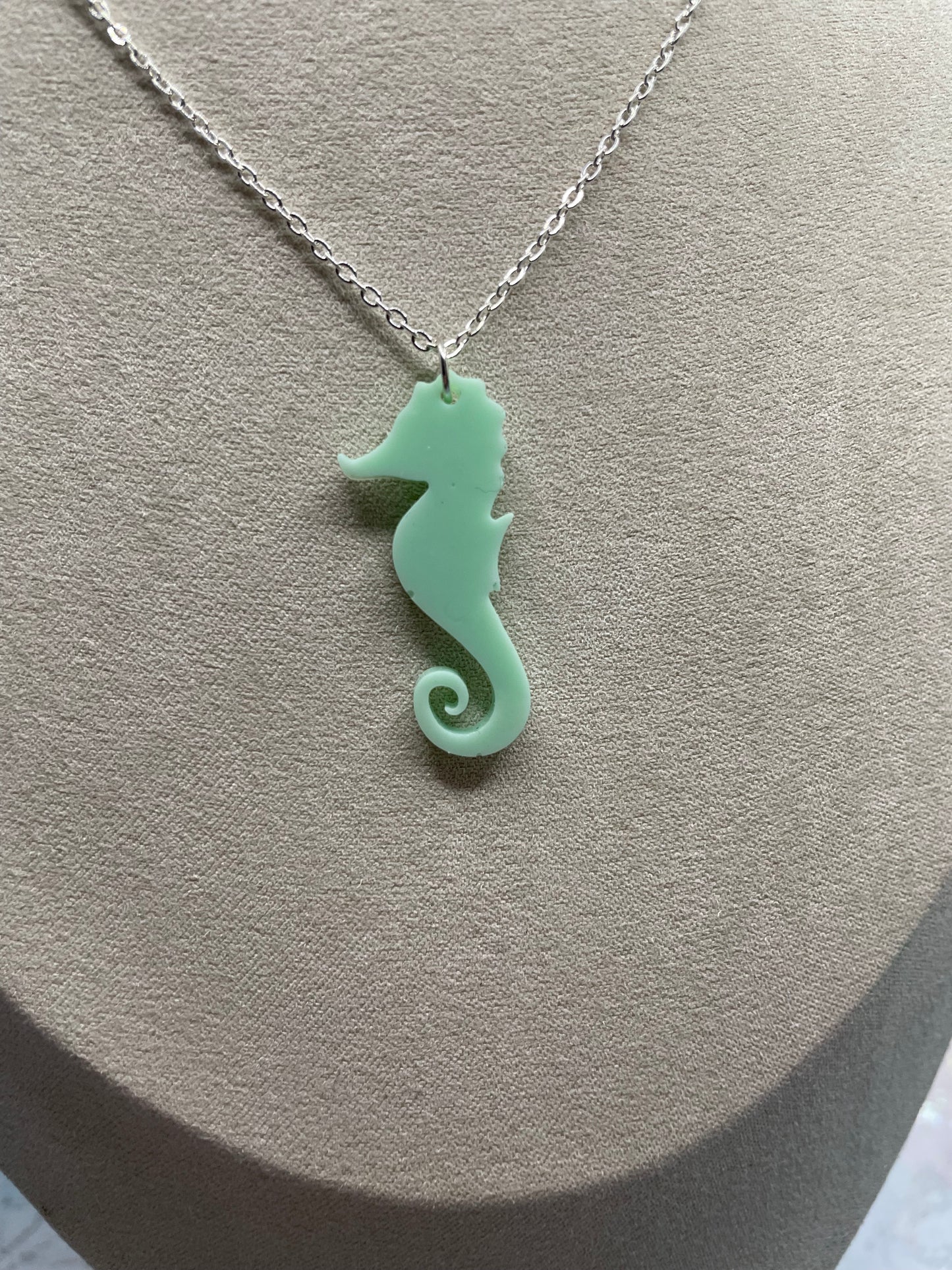 Tiffany Green Seahorse Necklace-25'' silver chain -NICKEL FREE