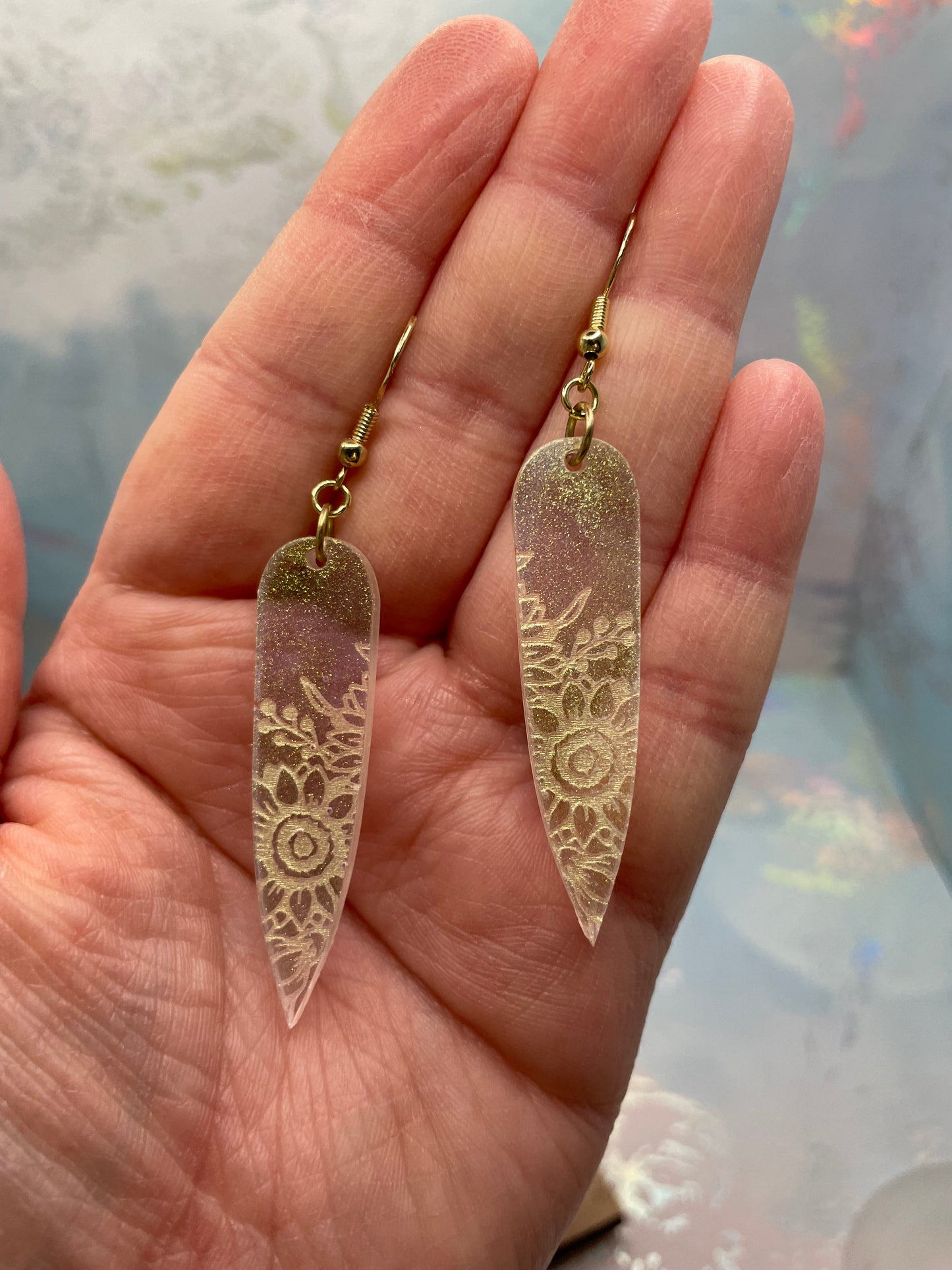Boucles d'oreilles tournesol gravées :